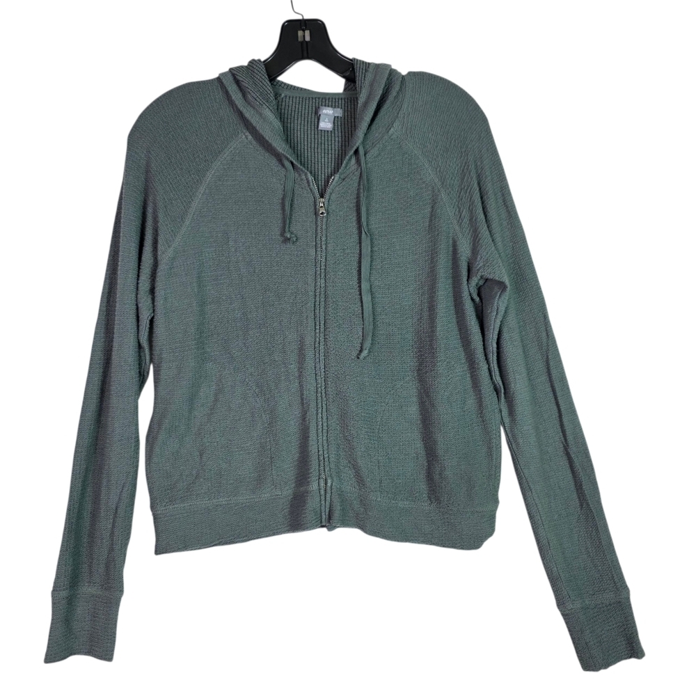AERIE Waffle-Knit Zip Hoodie - Sage Green